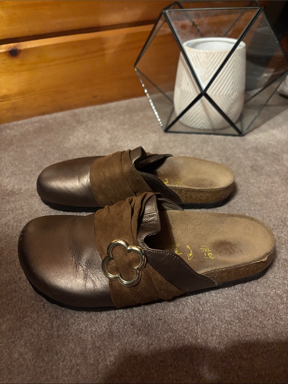 Women’s Birks Brown Slip-On Clogs with Decorative Buckle